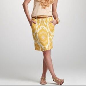 J. Crew Yellow and White Medallion Pencil Skirt
